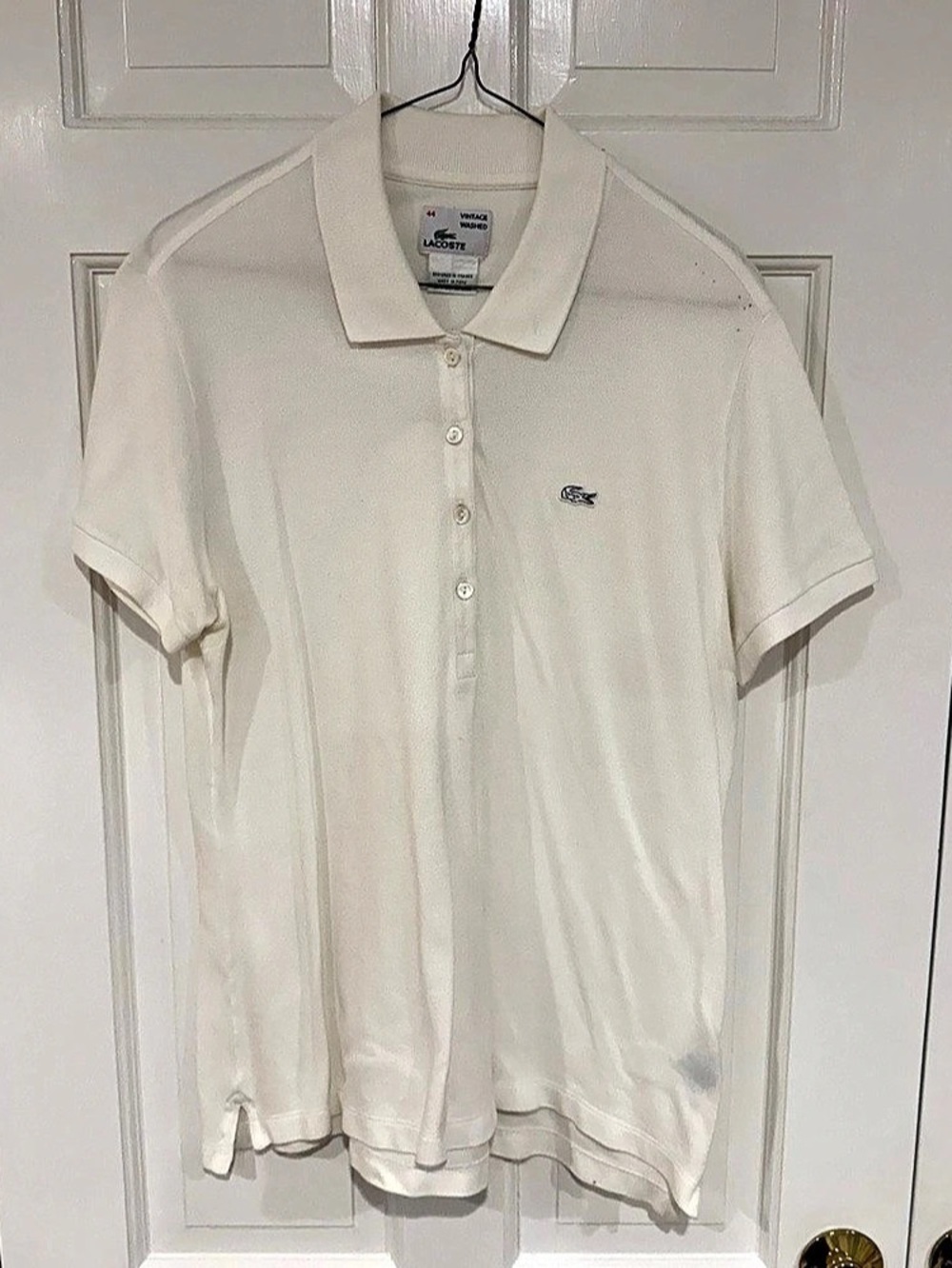 Lacoste Vintage Washed Polo Pique Polo in White Size 44 / XL